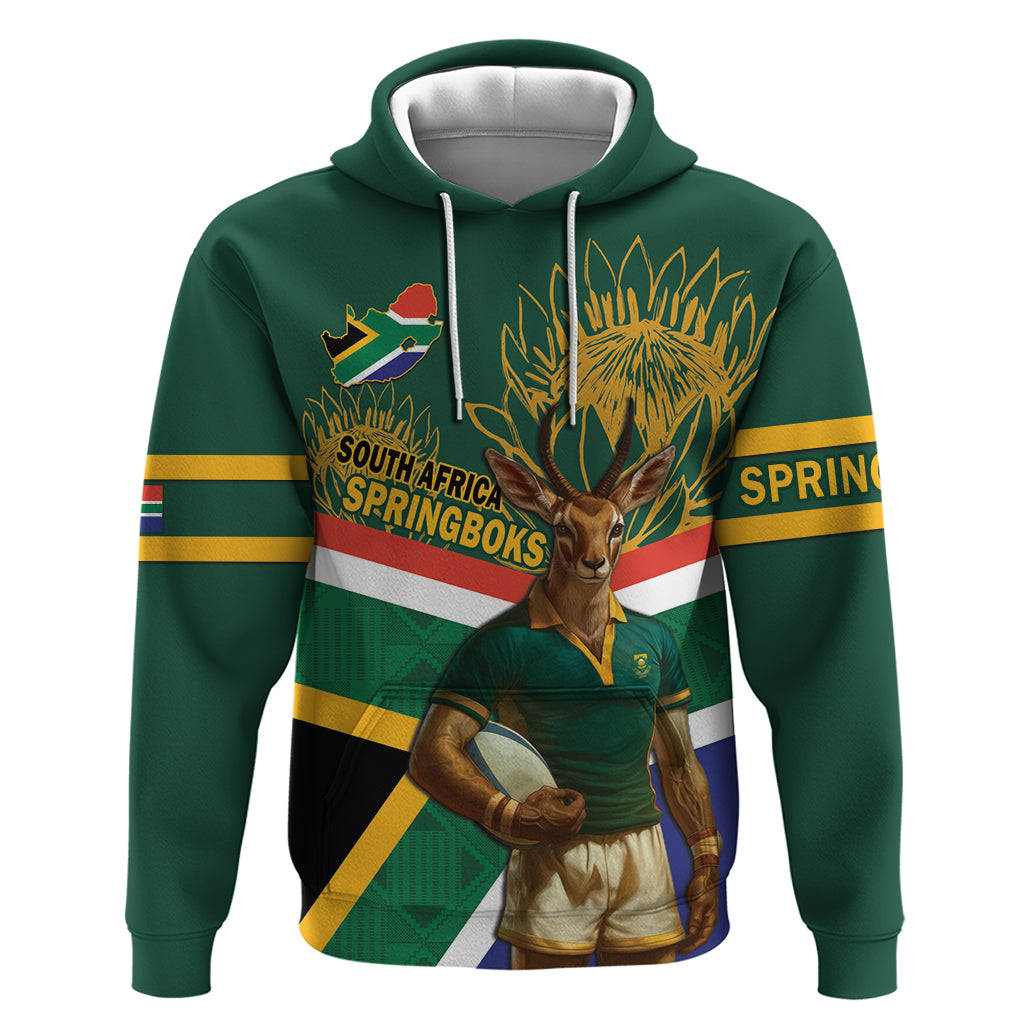 Custom South Africa Rugby Hoodie 2024 Go Springboks Mascot African Pattern - Wonder Print Shop