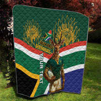 Green quilt featuring Springboks branding, a rugby mascot graphic, and diagonal stripe panels.