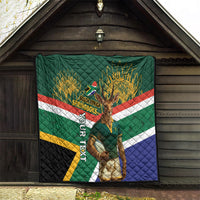 Green South Africa rugby quilt with Springboks logo, mascot artwork, and quilted diamond texture.