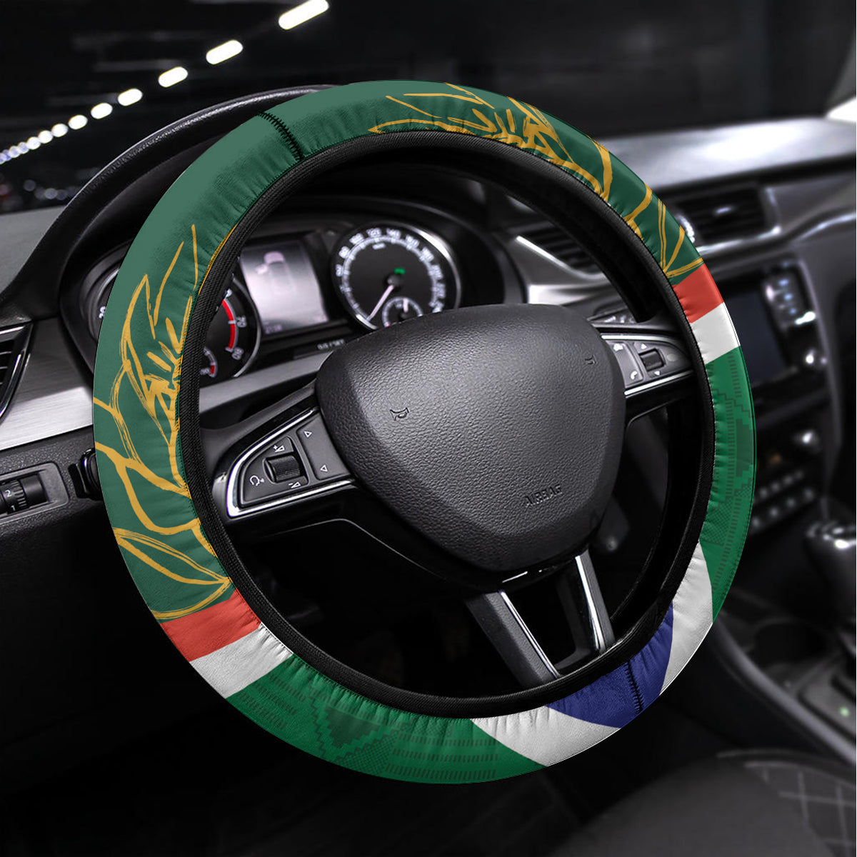 South Africa Rugby Steering Wheel Cover 2024 Go Springboks Mascot African Pattern - Wonder Print Shop