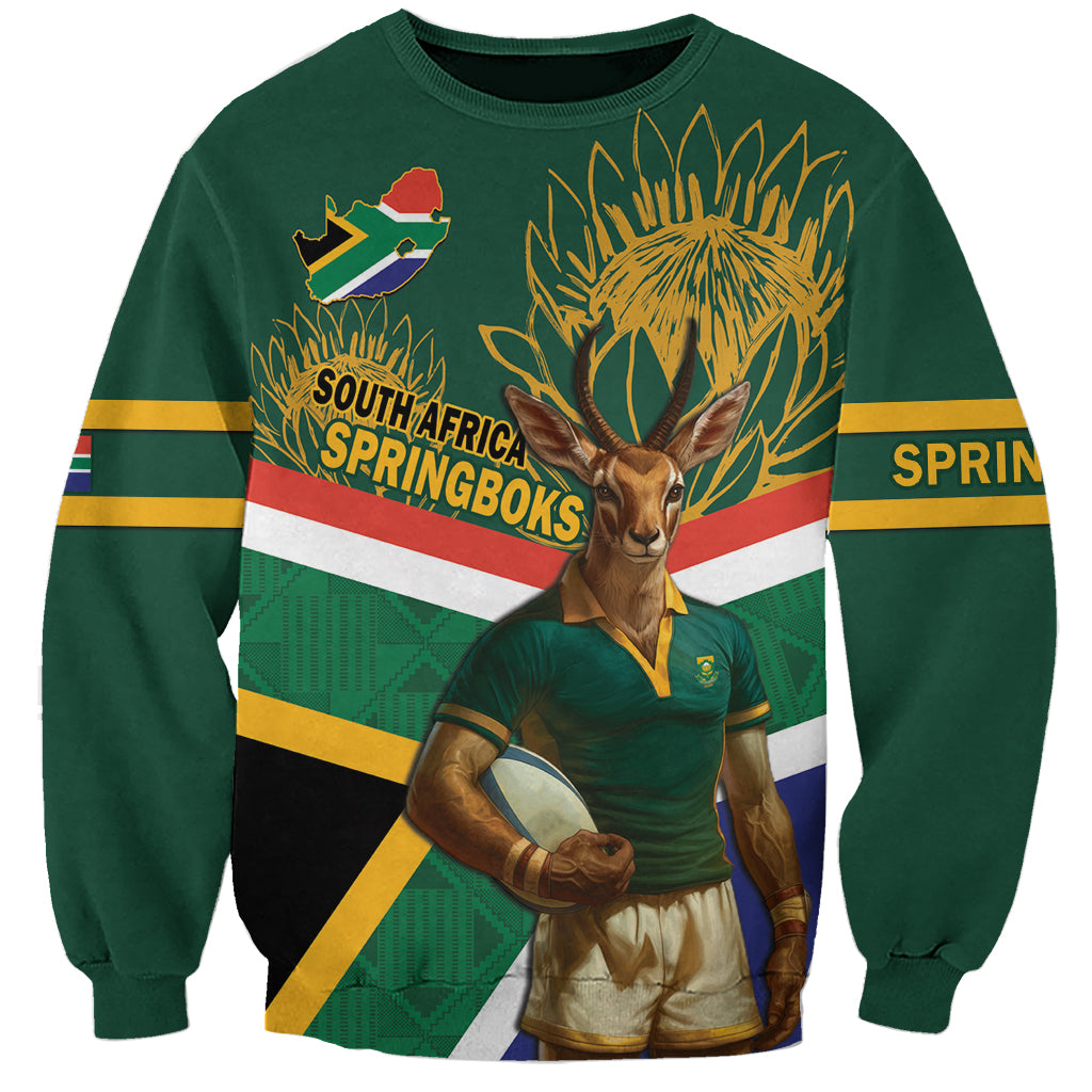 Custom South Africa Rugby Sweatshirt 2024 Go Springboks Mascot African Pattern - Wonder Print Shop