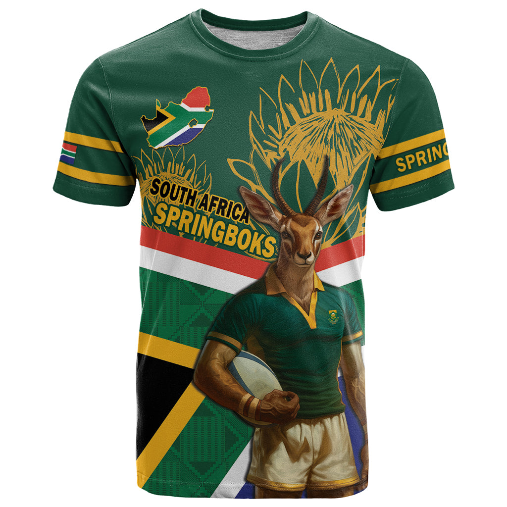 Custom South Africa Rugby T Shirt 2024 Go Springboks Mascot African Pattern - Wonder Print Shop