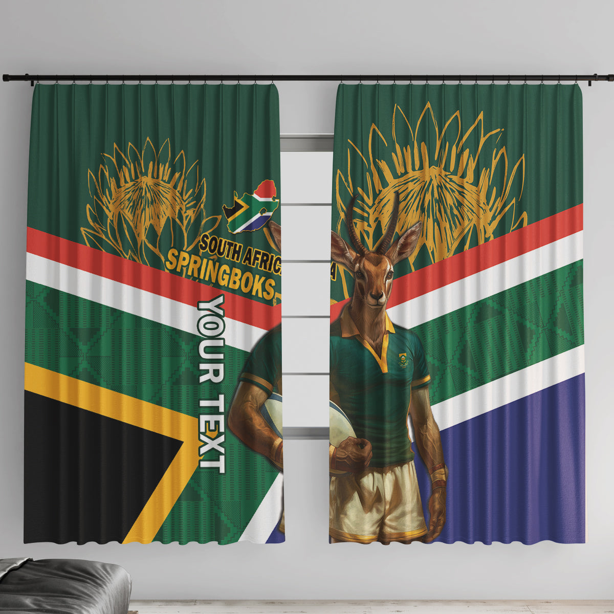 Custom South Africa Rugby Window Curtain 2024 Go Springboks Mascot African Pattern