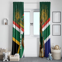 Green South Africa rugby window curtain pair with Springboks mascot and flag stripes