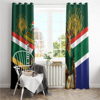 Green South Africa rugby curtain pair with Springboks mascot, flag stripes, and textured pattern