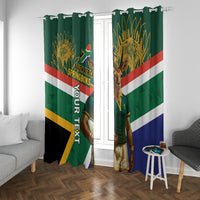 Green South Africa rugby window curtain panels with Springboks mascot portrait and stripe bands