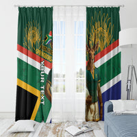 Green South Africa rugby window curtain pair with Springboks mascot and flag-striped artwork
