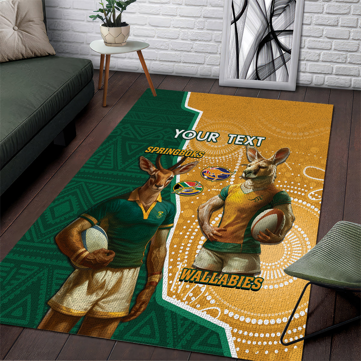 Personalised South Africa And Australia Rugby Area Rug 2024 Springboks Wallabies Mascots Together - Wonder Print Shop