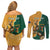 Personalised South Africa And Australia Rugby Couples Matching Off Shoulder Short Dress and Long Sleeve Button Shirt 2024 Springboks Wallabies Mascots Together - Wonder Print Shop