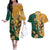 Personalised South Africa And Australia Rugby Couples Matching Off The Shoulder Long Sleeve Dress and Hawaiian Shirt 2024 Springboks Wallabies Mascots Together - Wonder Print Shop