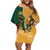 Personalised South Africa And Australia Rugby Family Matching Off Shoulder Short Dress and Hawaiian Shirt 2024 Springboks Wallabies Mascots Together - Wonder Print Shop