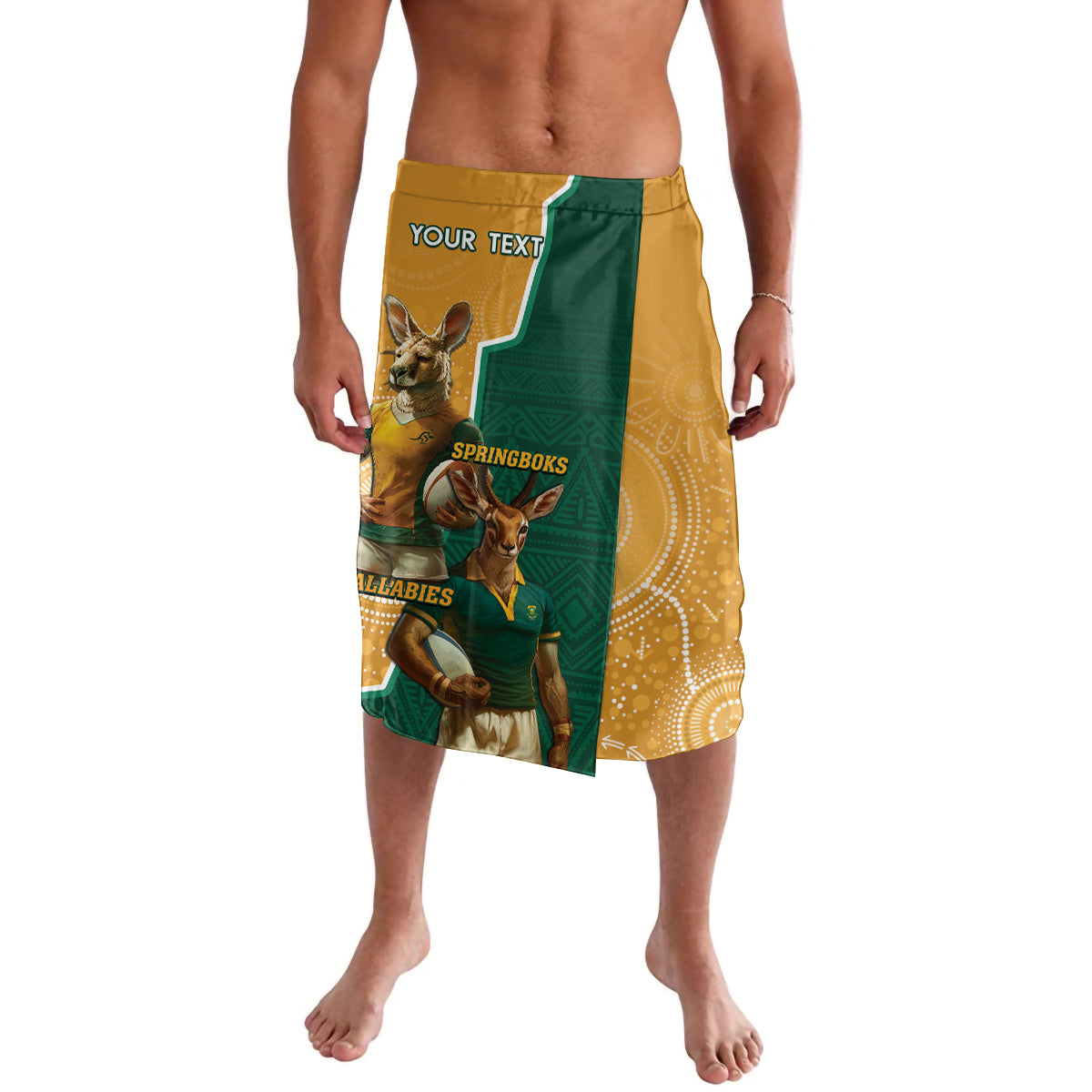 Personalised South Africa And Australia Rugby Lavalava 2024 Springboks Wallabies Mascots Together - Wonder Print Shop