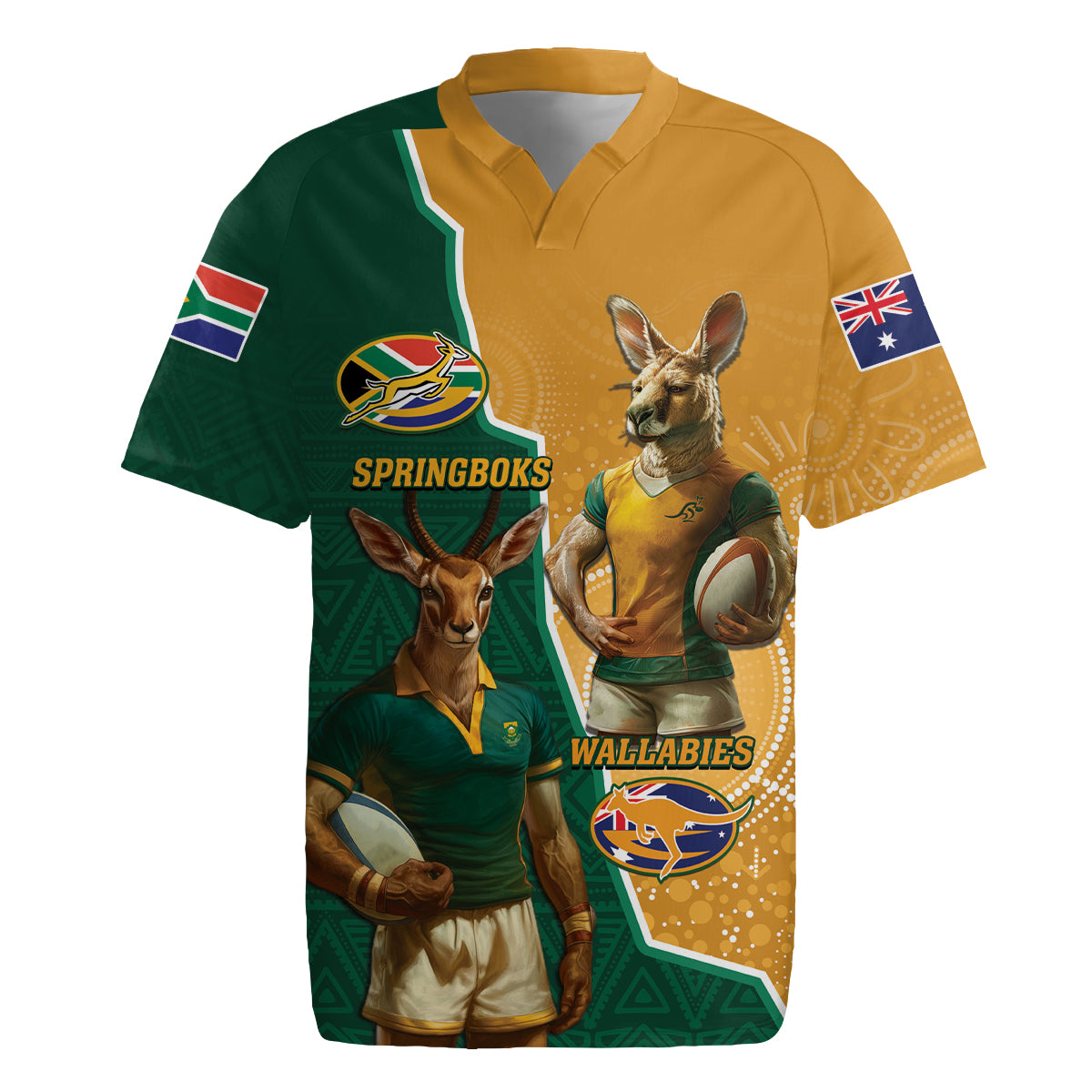 Personalised South Africa And Australia Rugby Rugby Jersey 2024 Springboks Wallabies Mascots Together