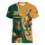 Personalised South Africa And Australia Rugby Women V-Neck T-Shirt 2024 Springboks Wallabies Mascots Together