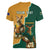 Personalised South Africa And Australia Rugby Women V-Neck T-Shirt 2024 Springboks Wallabies Mascots Together