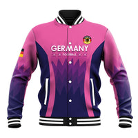 Unisex pink and navy baseball jacket with snap buttons, ribbed collar, Germany crest and stars
