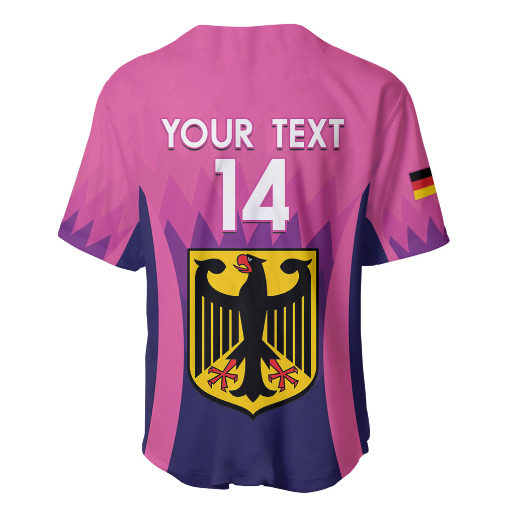 Pink football jersey back with YOUR TEXT 14, crest graphic, short sleeves