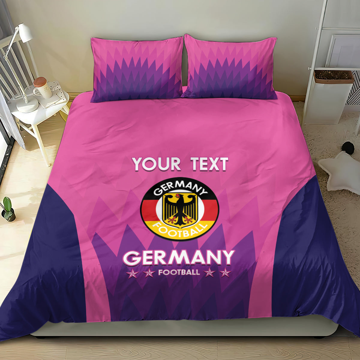 Pink Germany football duvet set with crest emblem and two coordinated pillowcases