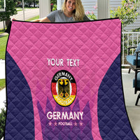 Pink and navy Germany football quilt with “YOUR TEXT” and crest centerpiece