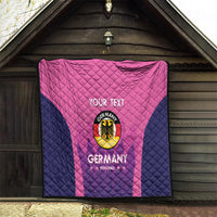 Pink and navy Germany football quilt on porch backdrop, “YOUR TEXT” and Germany emblem
