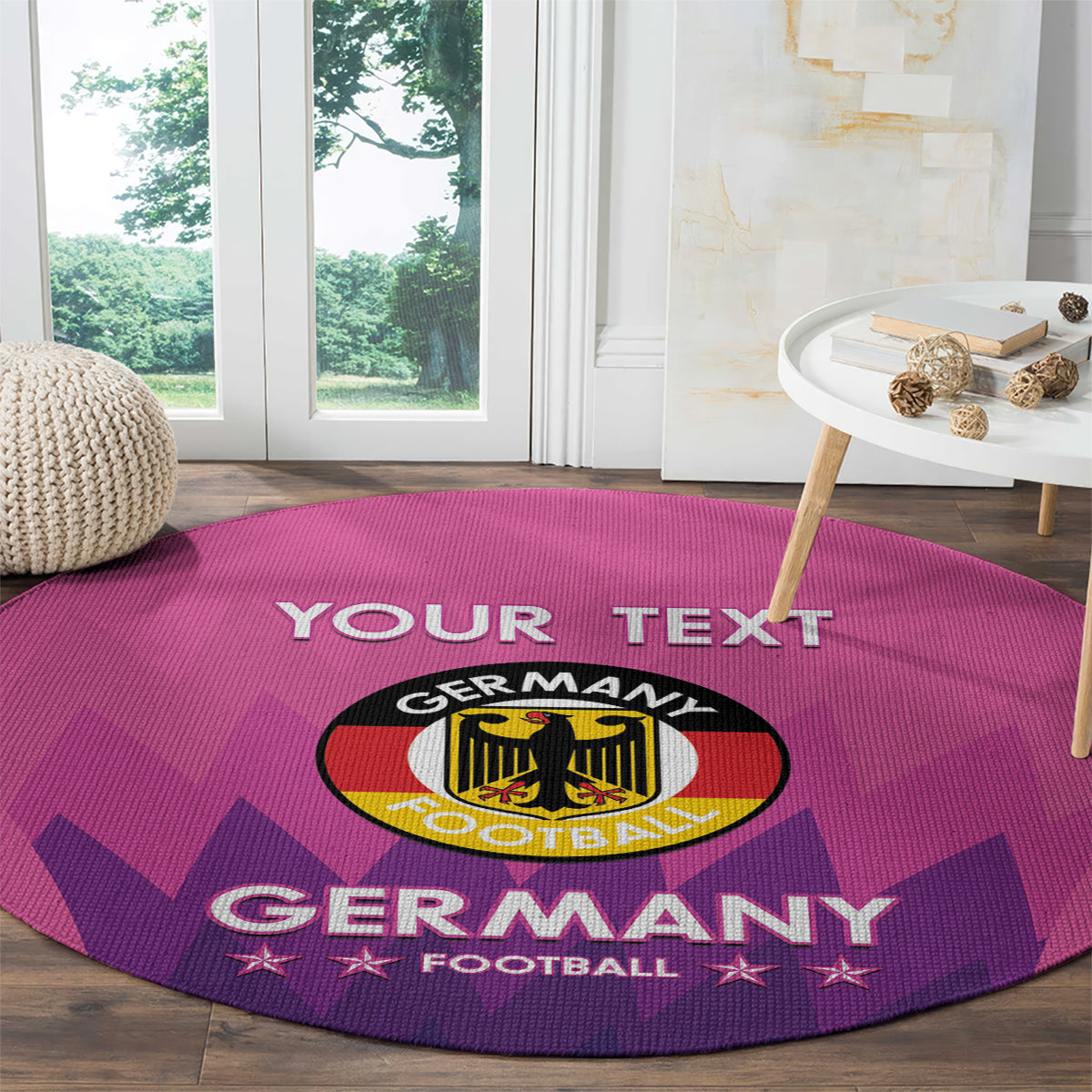 Pink round Germany football carpet with 'YOUR TEXT' and team crest