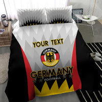 Germany football bedding set in black with red and yellow crest, “Germany” and “Your Text”.