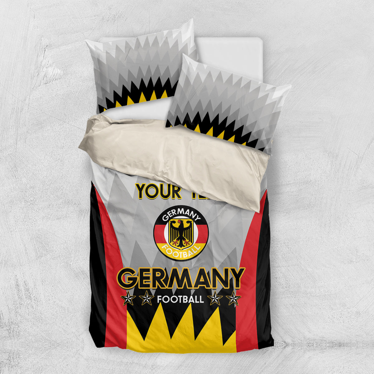 Germany football bedding set with black duvet cover showing Germany crest and large “Germany” title.