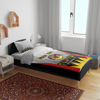 Germany football bedding set with black duvet and pillow panels, Germany crest and “Your Text”.
