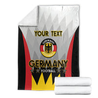 White Germany football-themed custom blanket with bold crest, red black yellow stripes, and your text