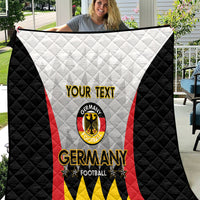Germany football quilt, white center with red stripe, yellow base, black edges, custom text