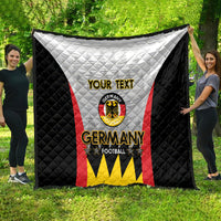 Germany football quilt spread out, white panel with red stripe, yellow bottom, custom text