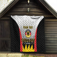 Germany football quilt hanging display, white center with red stripe, yellow base, custom text