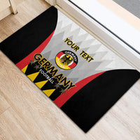 Rubber football doormat with Germany crest and custom text, black corner borders