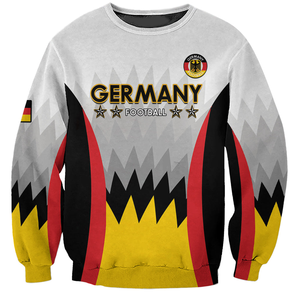 Germany football sweatshirt, white with black-red-yellow crest and Germany graphic, long sleeves