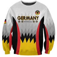 Germany football sweatshirt, white with black-red-yellow crest and Germany graphic, long sleeves