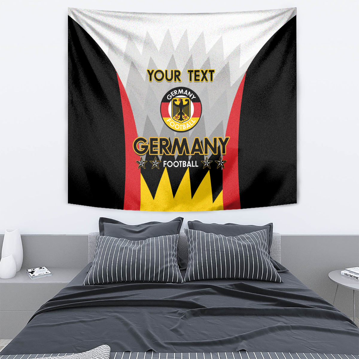 Wall tapestry showing Germany football crest, “GERMANY” lettering, and “YOUR TEXT”