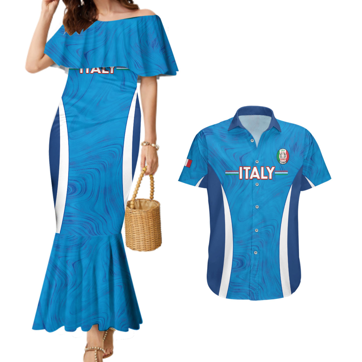 Custom Italy Football Couples Matching Mermaid Dress and Hawaiian Shirt 2024 Gli Azzurri Marble Pattern - Wonder Print Shop