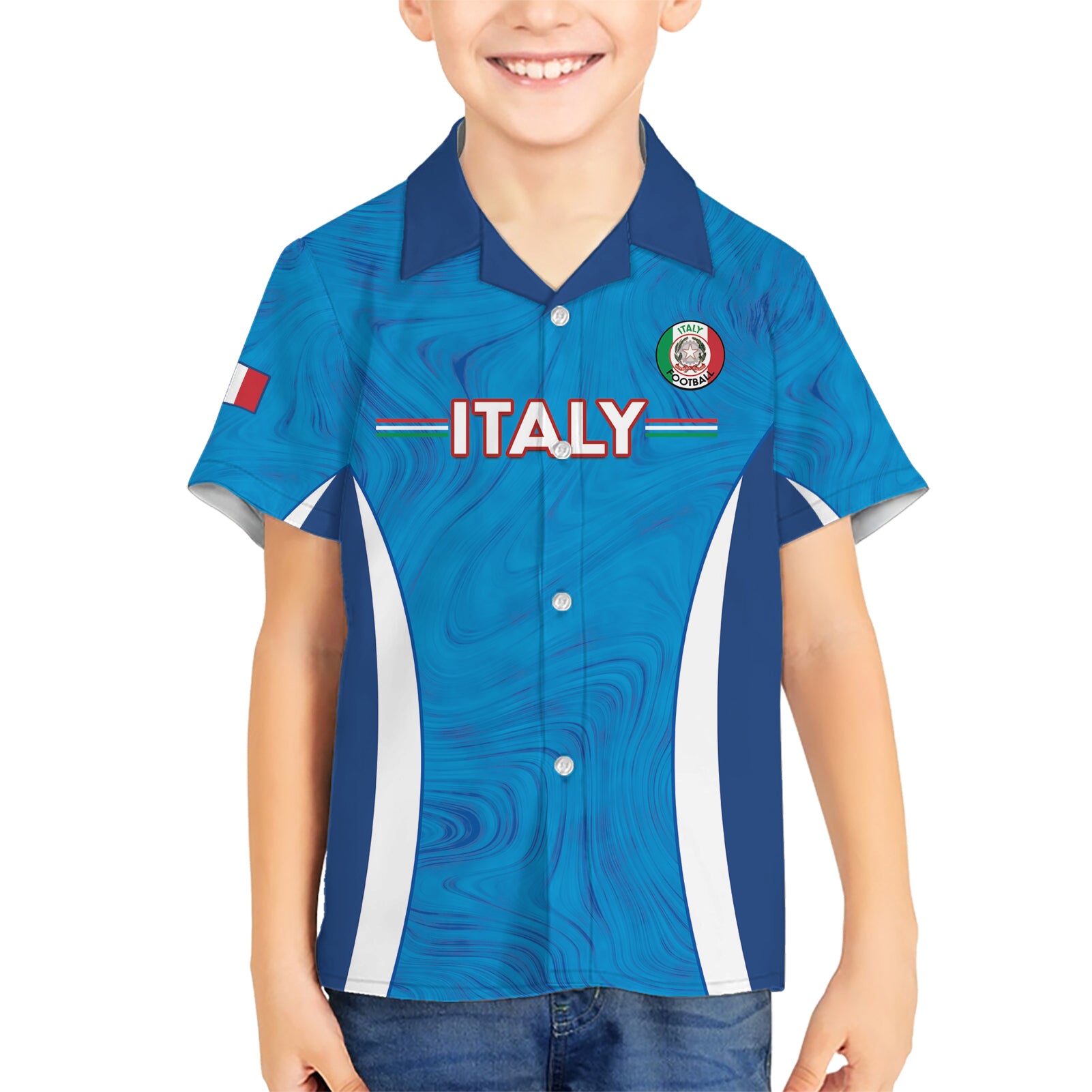 Custom Italy Football Kid Hawaiian Shirt 2024 Gli Azzurri Marble Pattern - Wonder Print Shop