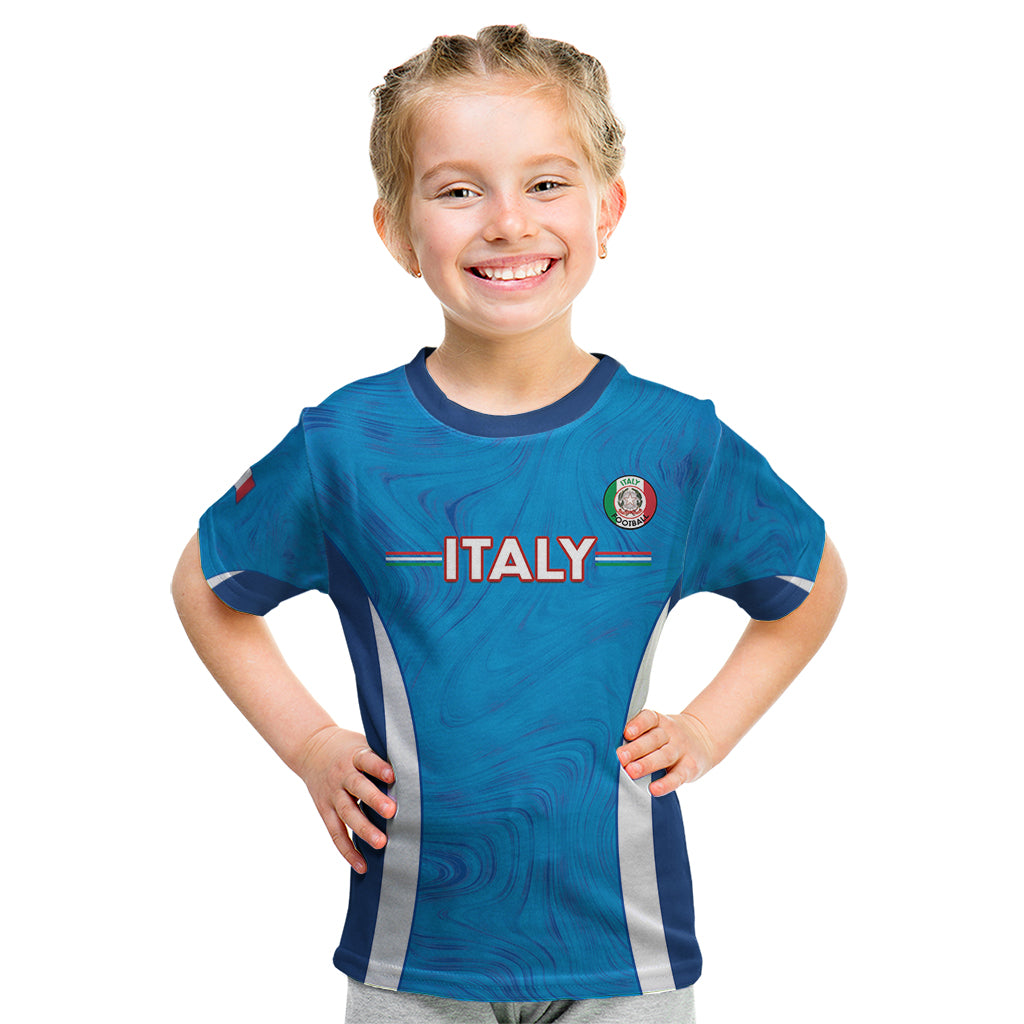 Custom Italy Football Kid T Shirt 2024 Gli Azzurri Marble Pattern - Wonder Print Shop