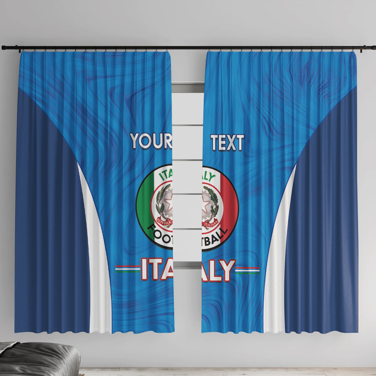 Custom Italy Football Window Curtain 2024 Gli Azzurri Marble Pattern