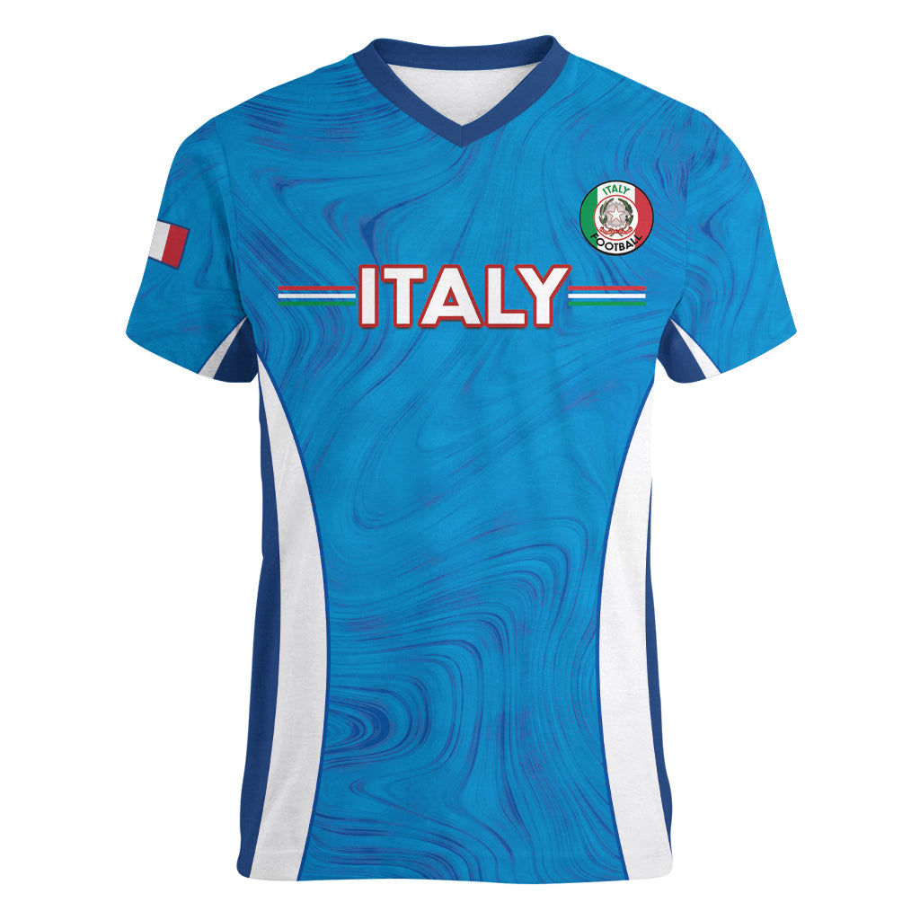 Custom Italy Football Women V-Neck T-Shirt 2024 Gli Azzurri Marble Pattern