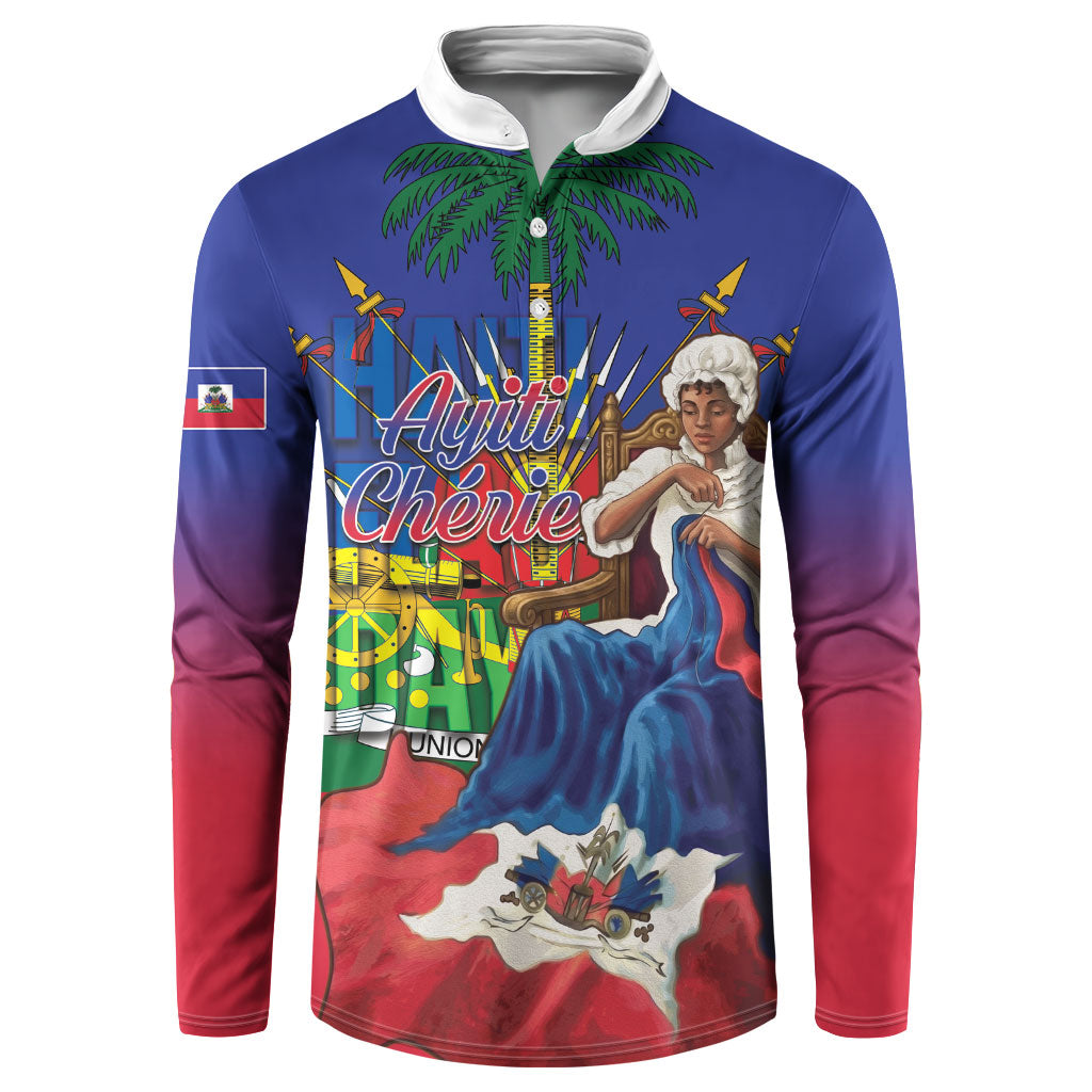 Catherine Flon Haiti Flag Day Button Sweatshirt Ayiti Cherie Coat Of Arms