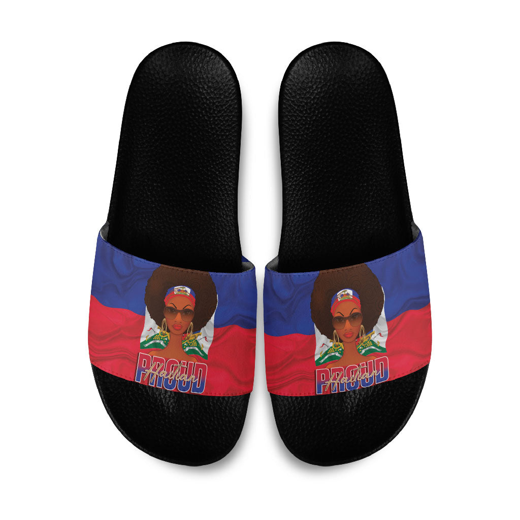 Haiti Flag Day Slide Sandals Haitian Women Proud Flag Wave Style