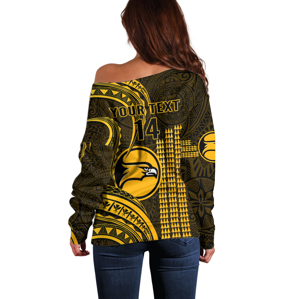 Women's off-shoulder sweater, dark and gold back print with YOUR TEXT 14