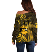 Women's off-shoulder sweater, dark and gold back print with YOUR TEXT 14