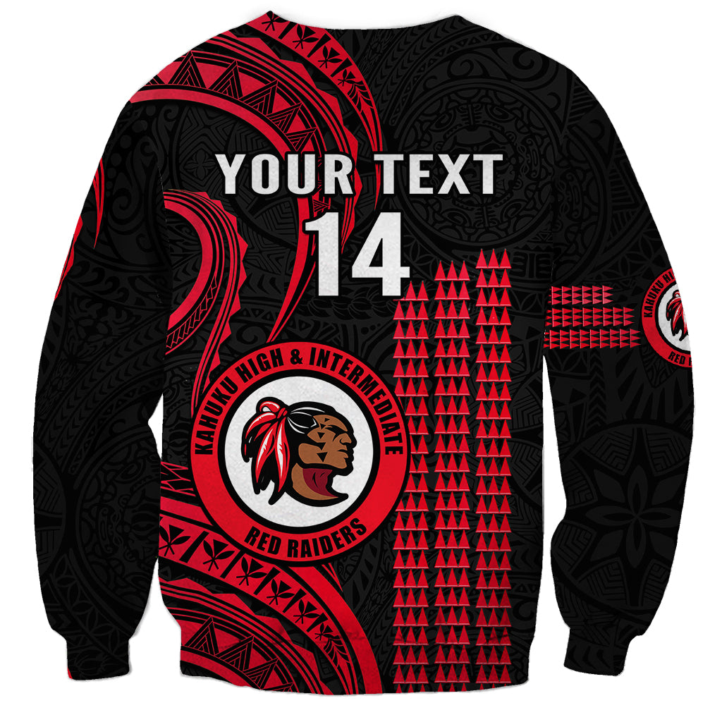 Black and red sweatshirt back with YOUR TEXT 14 and Red Raiders circular logo