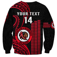 Black and red sweatshirt back with YOUR TEXT 14 and Red Raiders circular logo