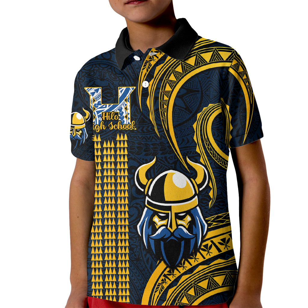 Hawaii Hilo High School Kid Polo Shirt Vikings Polynesian Kakau Pattern - Wonder Print Shop