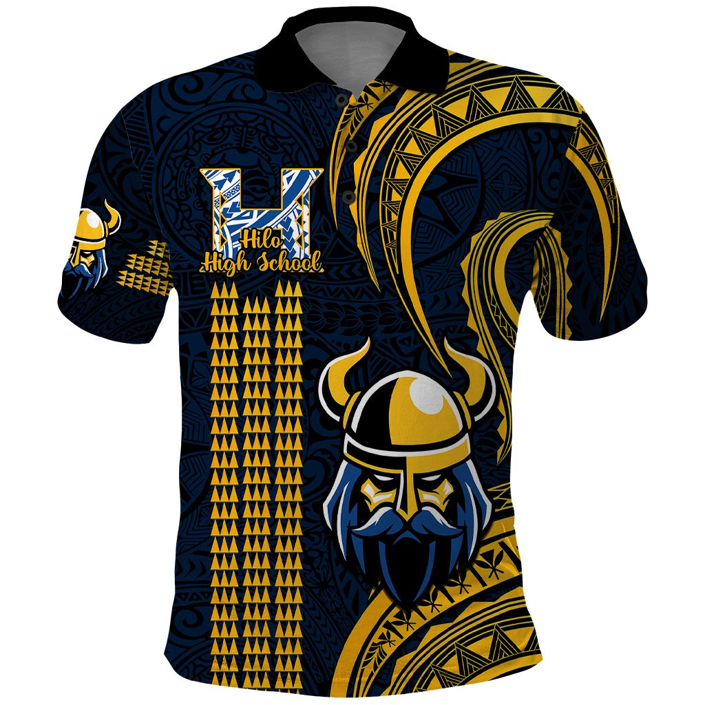 Hawaii Hilo High School Polo Shirt Vikings Polynesian Kakau Pattern - Wonder Print Shop