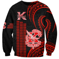 Personalized high school sweatshirt, black/red tribal front print with mascot logo